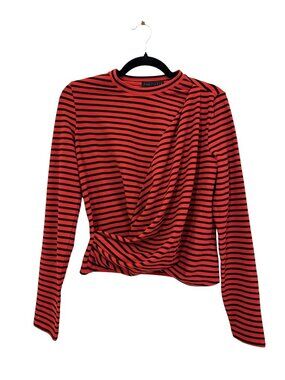 NEW Sanctuary Red Black Striped Long Sleeve Twist Front Top Size S [jb]